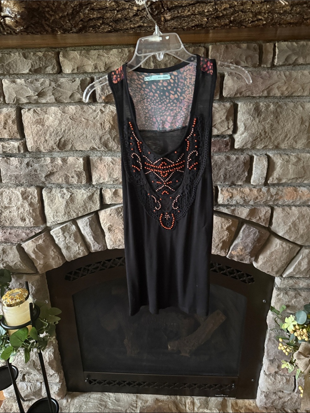 Maurices Black Tank Top with Orange Bead Accents